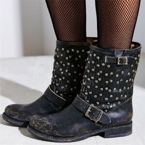 NEW Frye Jenna Stud Short Black Leather Boot Size 6 Moto Grunge